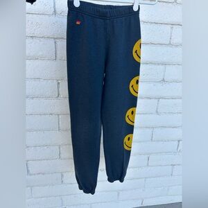 Aviator Nation Kids Gray Joggers with Gold Smiley Faces